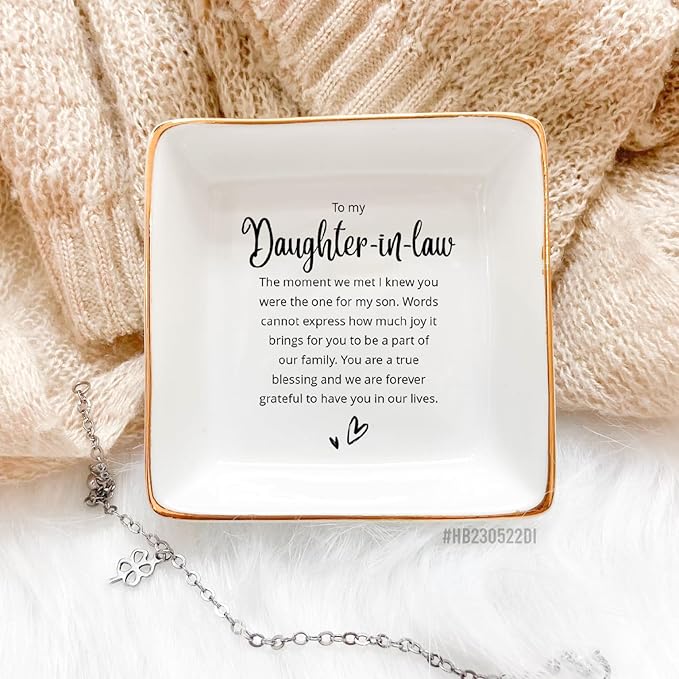HatafaFurni Daughter In Law Gift, Ring Dish, Jewelry Dish, Present For Daughter In Law, Daughter In Law Birthday Gift, Bonus Daughter Gift, Future Daughter Gift From Mother In Law, White, mil01