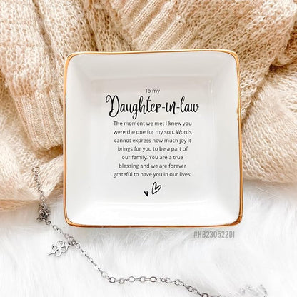 HatafaFurni Daughter In Law Gift, Ring Dish, Jewelry Dish, Present For Daughter In Law, Daughter In Law Birthday Gift, Bonus Daughter Gift, Future Daughter Gift From Mother In Law, White, mil01