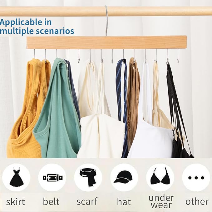 Feoqibu Tie Hanger, Space Saving Bra, Tank Top, Belt Storage Rack, 14 Foldable Hooks, Suitable for Closet Organizers and Storage