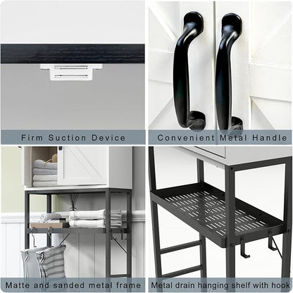 Timboniture Over The Toilet Storage Cabinet, Bathroom Above Toilet Cabinet Organizer with Doors and Adjustable Shelves, Bathroom Shelf Organizer with Anti-Tip Device & Drain Rack, White