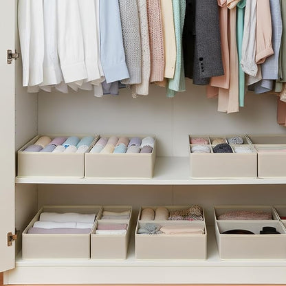 Drawer Organizer Set 4 Pack - Fabric Storage Bins for Underwear Socks Bras Baby Clothes - Closet Dresser Organizers Dividers for Bedroom Nursery, Beige