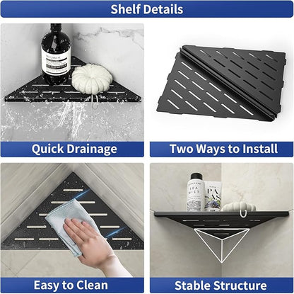 Bernkot Corner Shower Shelf 10" Matte Black 304 Stainless Steel Slot Design Recessed Corner Shelf Bathroom Grout in Shelf for Tiled Wall