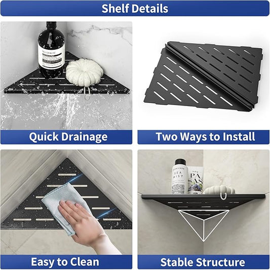 Bernkot Corner Shower Shelf 10" Matte Black 304 Stainless Steel Slot Design Recessed Corner Shelf Bathroom Grout in Shelf for Tiled Wall