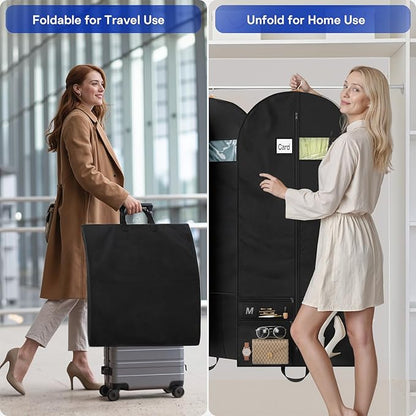 2 Pack Garment Bags for Travel Suit Bags, Dress Bags, Garment Bags for Hanging Clothes with Pockets Men's Suit Holder for Shirts, Coats, Dresses (Black, 2Pack 60")