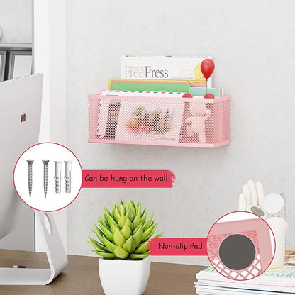 Mail Holder Countertop, Mail Organizer with 2 Slots, Mail Basket Wall Mounted Desktop Mail Sorter Letter Holder Box Envelope Organizer for Home Office, Pink
