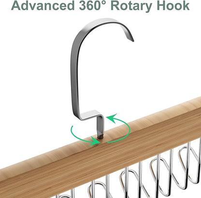 2 Pack Belt Hanger for Closet, Wooden Tie Racks Hanger with Upgraded 360°Rotating, Space-Saving Belt Holders with 8 Hooks, Closet Storage for Tie,Tank Top,Bra, Scarf,Hat