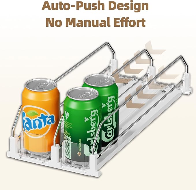 HIYOHIYO 6 Row Auto-Push Soda Can Organizer for Refrigerator, Automatic Pushing Drink Dispenser for Fridge, Self Push Beverage Rack, Drink Organizer Holds up to 30 Cans, Adjustable Width (Depth 15")
