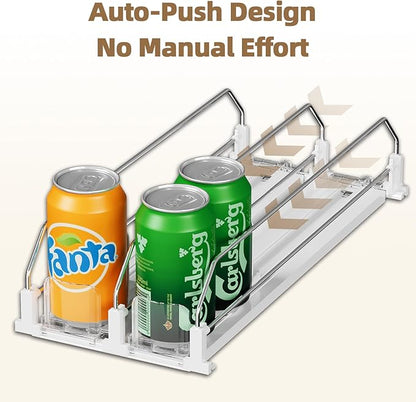 HIYOHIYO 6 Row Auto-Push Soda Can Organizer for Refrigerator, Automatic Pushing Drink Dispenser for Fridge, Self Push Beverage Rack, Drink Organizer Holds up to 30 Cans, Adjustable Width (Depth 15")