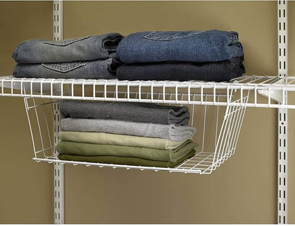 ClosetMaid 17 Inch Wide Hanging Basket Wire Shelving Accessory for Closet Shelves, Pantry Organizer, Kitchen, and Bathroom Storage, 2 Pack, White
