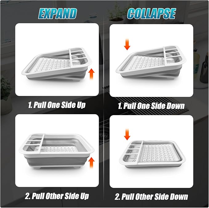 Collapsible Dish Drying Rack Portable Dish Rack for Kitchen RV Campers Travel Trailer - Space Saving Kitchen Storage Tray, Send Goods from Local Warehouse
