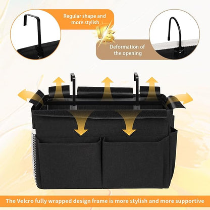 Frjjthchy Bedside Storage Organizer 5 Pockets with 4 Hooks Hanging Storage Bag for Headboards/Bunk Bed (Black)