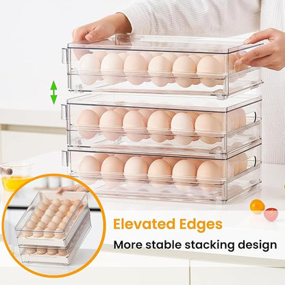 vacane 24 Capacity Egg Holder for Refrigerator, Egg Drawer for Fridge Pull Out Egg Storage Container with Non-Slip Pads Clear Egg Tray Egg Organizer - 2 Pack