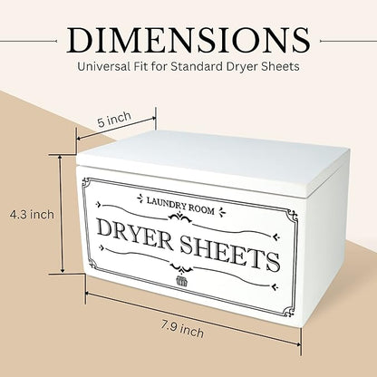 Farmhouse Dryer Sheet Dispenser/Holder Box with hinged Lid - Rustic Farmhouse Laundry Room Organizer - Fabric Softener Dispenser - Storage Container