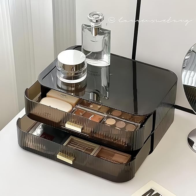 Decorcode Stackable Cosmetics Organizer Drawers, Bathroom Vanity Makeup Organizer and Storage, Ideal for Desk and Dresser Countertops, Great for Palette, Skincare, Lipsticks, Nail Care-Black