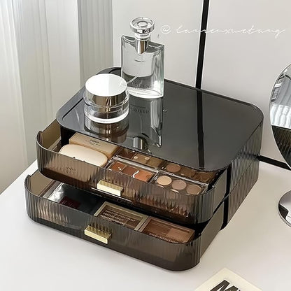 Decorcode Stackable Cosmetics Organizer Drawers, Bathroom Vanity Makeup Organizer and Storage, Ideal for Desk and Dresser Countertops, Great for Palette, Skincare, Lipsticks, Nail Care-Black