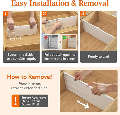 Lifewit 8" High 4 Pack Deep Drawer Dividers, 13.8-22.5" Adjustable Dresser Drawer Divider, White Drawer Organizer for Clothes, Tall Drawers Separators for Dresser, Kitchen, Bedroom, Cabinet, Office