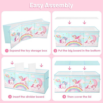 Toy Storage Bin with Lids,Extra Large Toy Box Chest with Handles for Kids Boys Girls,Collapsible Storage Organizer Box Bin Basket for Bedroom,Playroom, Nursery,37.8"x12.6" x15.7",Rainbow Unicorn