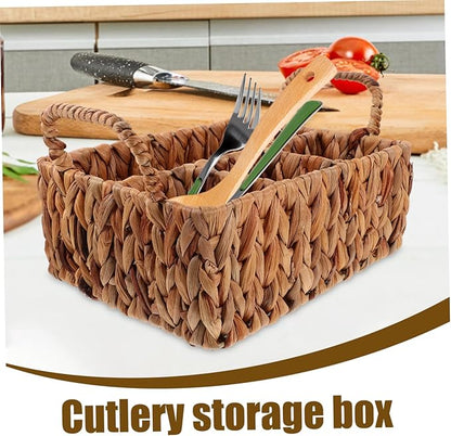Holder Woven Seagrass Storage Basket Kitchen Utensil Organizer Woven Cutlery Basket Desktop Sundry Holder Practical Storage
