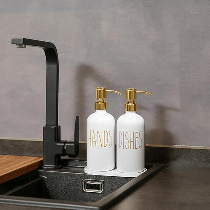 MOMEEMO Kitchen Soap Dispenser Set, Contains Dish and Hand Soap Dispenser, Suitable for Kitchen Counter Decor. (White)