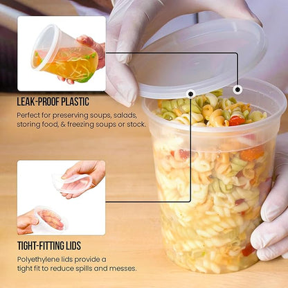 OCS Parts 48-Pack Round Plastic Deli Containers with Lids | Stackable, Microwavable, Freezer and Dishwasher Safe BPA Free Food Prep and Storage Containers (32 Ounce)