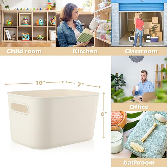Zopeal Plastic Storage Bins 10 Pcs White Pantry Organizer Bins Small Baskets Storage Containers for Home Kitchen (10 x 7 x 6 Inch)