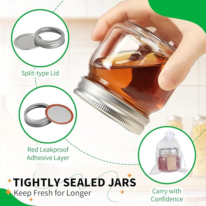 8 oz Mason jars，small glass jars with lids，Canning Jars with Airtight Metal Covers for Jam, Honey, Spices,Candle， Wedding Favors, Food Storage & DIY Crafts (4 pack)