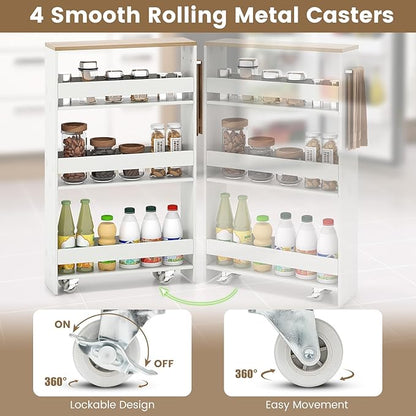 Slim Storage Cart, 4 Tier Rolling Storage Cabinet with 4 Universal Wheels, Convenient Handle, Narrow Laundry Cart for Small Space Bathroom Office