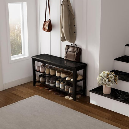 AQIMUELE Wood Shoe Rack Bench for Entryway, 2 Tier Shoe Rack for Front Door Entrance, Shoe Bench with Shoe Storage for Entryway, Bedroom, 39.4"