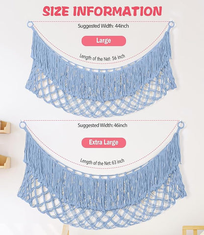 Stuffed Animal Hammock - Extra Large 63'' Long, Stuffed Animal Storage, stuffed animal Holder net, Hammock Large, Storage Hanging Organizer - Light blue