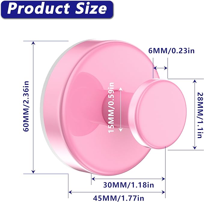 Suction Cup Hooks for Shower,Removable No Drill Towel Hooks,Upgraded 15 lbs Strong Suction hooks for Bathroom Tile,Shower Wall,Glass Door,Kitchen-Loofah,Coat,Stainless Waterproof-Pink 2 Pcs