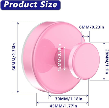 Suction Cup Hooks for Shower,Removable No Drill Towel Hooks,Upgraded 15 lbs Strong Suction hooks for Bathroom Tile,Shower Wall,Glass Door,Kitchen-Loofah,Coat,Stainless Waterproof-Pink 2 Pcs