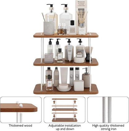 UJQSUN Bathroom Counter Organizer,Bathroom Shelf Organizers & Sink Organizer,Vanity Organizers,Storage Skincare,Makeup,Perfume,Spices,Coffee Station,for Corner,Dresser,Kitchen,Adjustable Height(3Tier)
