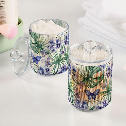 MNSRUU 4 Pack Qtip Holder Organizer Dispenser Tropical Orchid Flowers Bathroom Storage Canister Cotton Ball Holder Bathroom Containers for Cotton Swabs/Pads/Floss