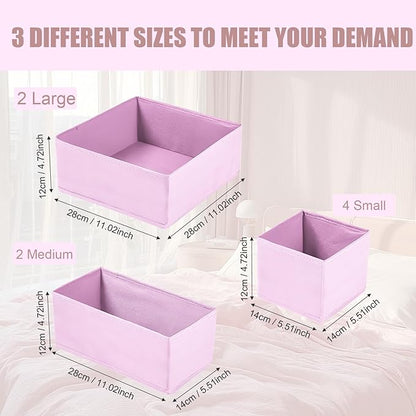 Mooisco 8 Pack Drawer Organizer Clothes, Fabric Closet Organizers and Storage, Foldable Cloth Storage Bins for Underwear Socks, Bra, Ties, Scarf, Belt, Hair Accessories, Pink