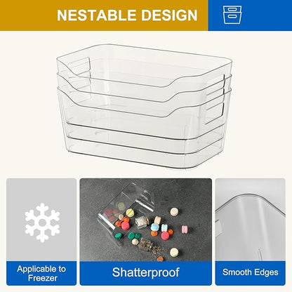 Hudgan 12 Pack Clear Storage Bins for Fridge, Plastic Pantry Organizer Containers for Home, Kitchen Cabinet, Freezer, Bathroom Shelf, Under Sink and Closet