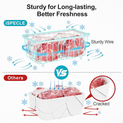 iSPECLE Freezer Organizer Bins - 6 Pack Small Stackable Deep Freezer Organizer Bins for 7 Cu.Ft Freezers Easy Get Bottom Foods without Digging, Chest Freezer Organizer Prevent Frozen Food Waste, White