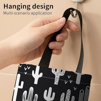 Plastic Bag Holder, Wall Mount Grocery Bag Organizer, Funny Hanging Trash Bag Storage Dispenser for Home Kitchen Black White Cactus
