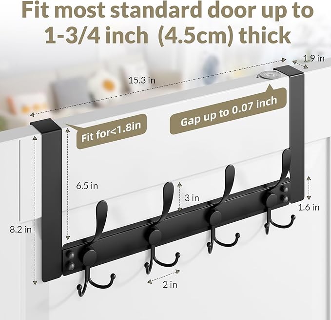WLCSNG Heavy Duty Over The Door Hooks Rustproof - 25lb Over The Door Towel Rack, Over The Door Towel Hook, Door Hanger for Bathroom, Coat Rack Dorm Room Essentials (1Pack,Black)