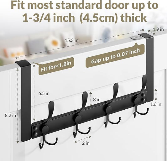 WLCSNG Heavy Duty Over The Door Hooks Rustproof - 25lb Over The Door Towel Rack, Over The Door Towel Hook, Door Hanger for Bathroom, Coat Rack Dorm Room Essentials (1Pack,Black)