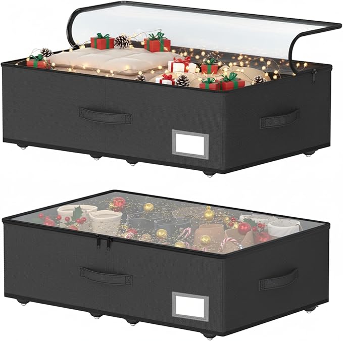 Underbed Storage Bins with Wheels, No Assembly Required - 7.5 inch height Black Large Capacity Rolling Underbed Containers for Shoes, Dorm under bed storage drawers