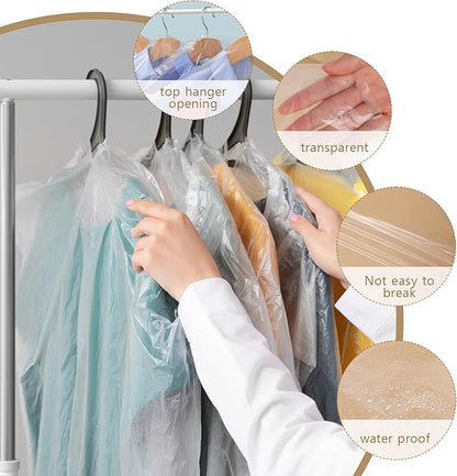 30 Pcs Clear Garment Cover 47 Inch Plastic Garment Bags for Hanging Clothes Dry Cleaning Bags Transparent Dust-proof Storage Covers for Skirt Coat Suit Shirt Jacket