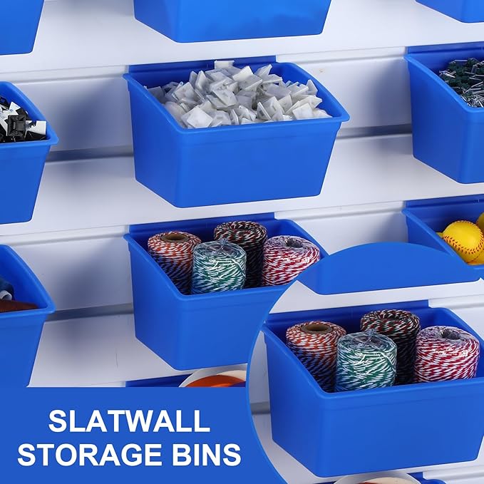 Unittype 18 Pcs Slat Wall Bins Slat Wall Accessories Storage Bins Plastic Containers Organizer for Garage Craft Room Tool Shed Workshop(Blue)