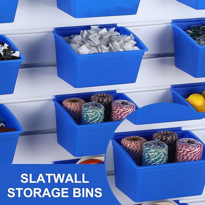 Unittype 18 Pcs Slat Wall Bins Slat Wall Accessories Storage Bins Plastic Containers Organizer for Garage Craft Room Tool Shed Workshop(Blue)