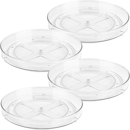 Oizeir Clear Lazy Susan Turntable Organizer (Pack of 4) 9 Inch Acrylic Rotating Storage for Cabinet, Pantry, Fridge, Bathroom, and Vanity Countertops