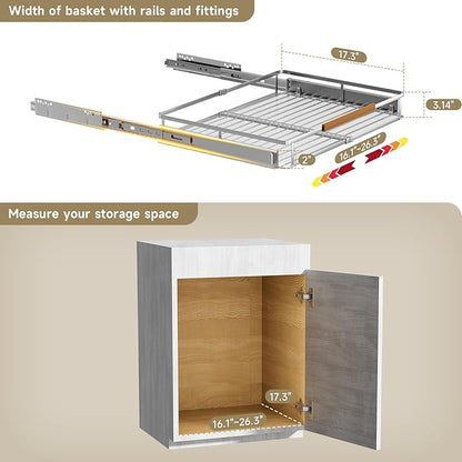 taiheis 2 Pack Expandable Pull Out Cabinet Organizer，Side Mounting 16.3~26.3"x17.3"Cabinet Pull Out Shelves, Expandable Slide Out Spice Rack for Kitchen Bathroom Office