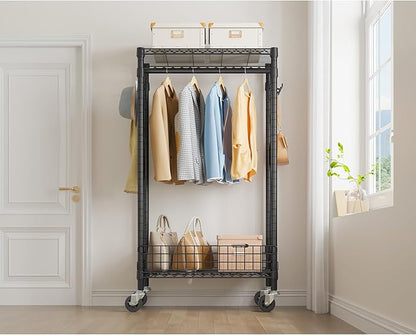 VIPEK R1 Rolling Clothes Rack with Pegboard Organizer Portable Closet for Hanging Clothes with Lockable Wheels & Removable Basket, Compact Clothing Rack for Small Spaces Apartments/Bedroom, Black