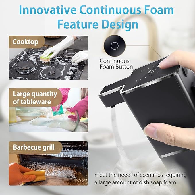 JEMISUN Automatic Foaming Soap Dispenser Touchless 380ml/12.8oz Rechargeable Hand Soap Dispenser Wall Mounted 4 Levels Adjustable Foam Soap Pump for Bathroom Kitchen Dish Soap