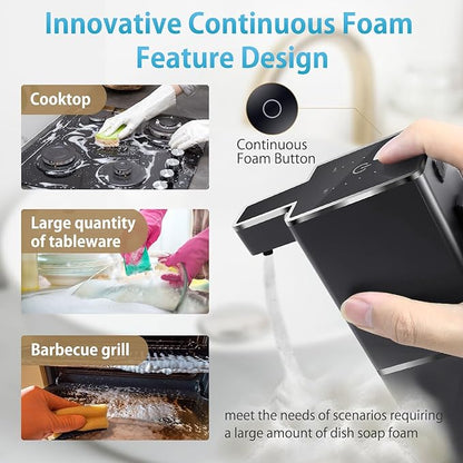 JEMISUN Automatic Foaming Soap Dispenser Touchless 380ml/12.8oz Rechargeable Hand Soap Dispenser Wall Mounted 4 Levels Adjustable Foam Soap Pump for Bathroom Kitchen Dish Soap