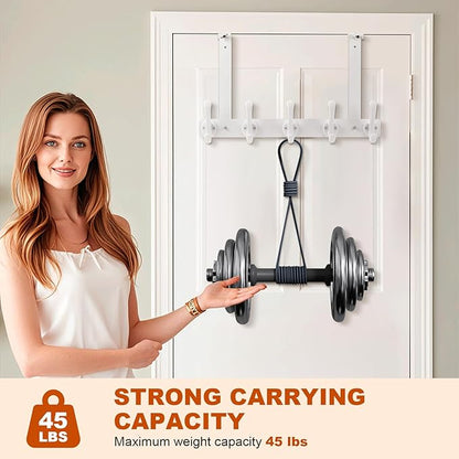 persevere Over The Door Hooks with Auto-Locking Design, Rustproof Multi-Functional Coat Rack, Bathroom Towel Holder, Space-Saving Door Hanging Organizer with 5 Hooks for Clothes and Towels (White)