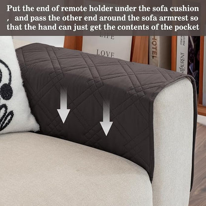 HADEEONG Couch Armrest Organizer Remote Control Holder Bedside Caddy with 6 Pockets, Non-Slip Armchair Caddy Sofa Armrest Organizer for Tv Remote Control, Magazine, Cell Phone, Chocolate